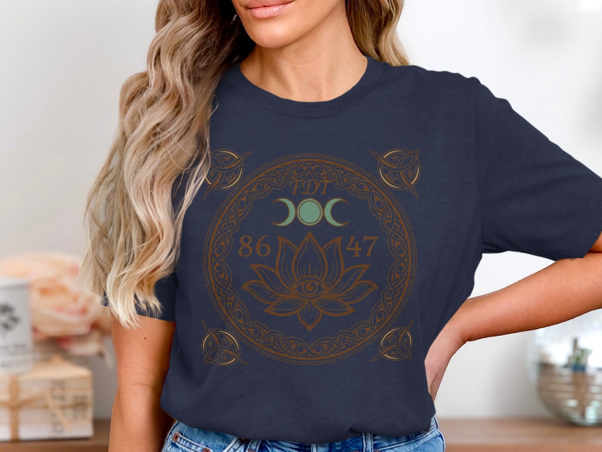 Mystical Moon Phases and Lotus Symbol Shirt