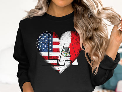 Heart Shaped USA and Mexico LA Flag Print Shirt product