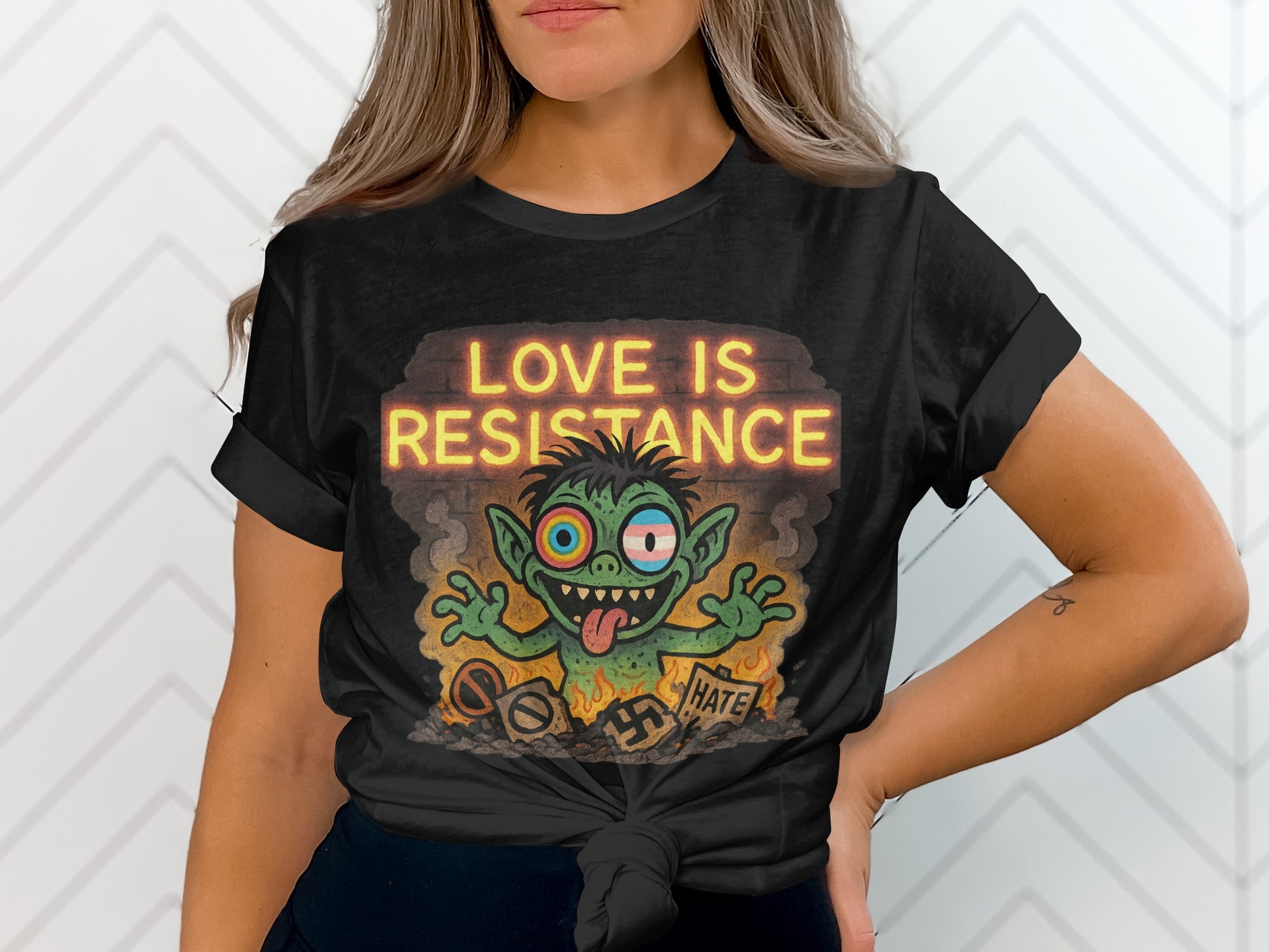 Love Is Resistance Graphic Tee with Monster Design