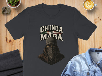 Chinga Tu Maga Graphic Tee with Detailed Mask Design product type