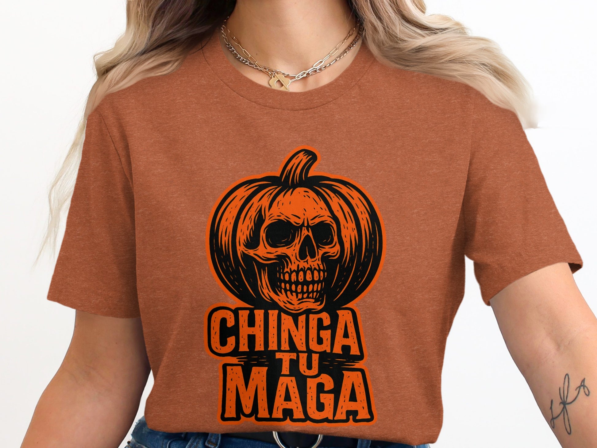 Chinga Tu Maga Skull Pumpkin Graphic Tee product