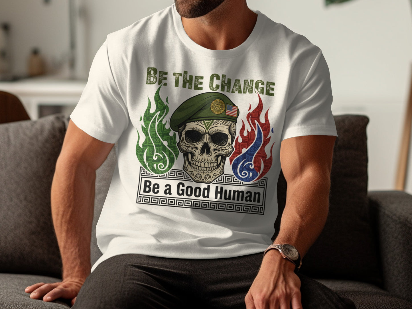 Be The Change Be a Good Human Skull Graphic Shirt