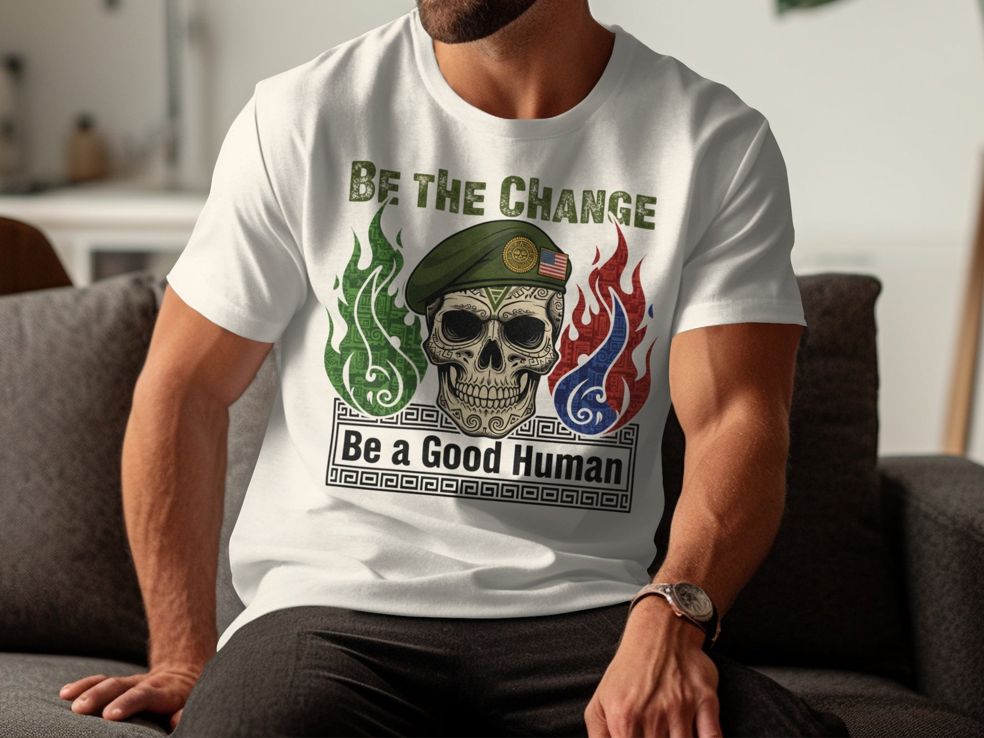 Be The Change Be a Good Human Skull Graphic Shirt