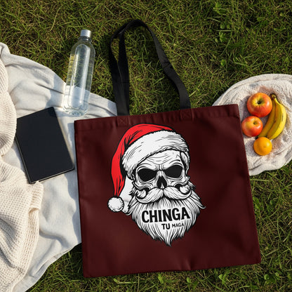 Chinga Tu Maga Skull with Santa Hat Tote Bag