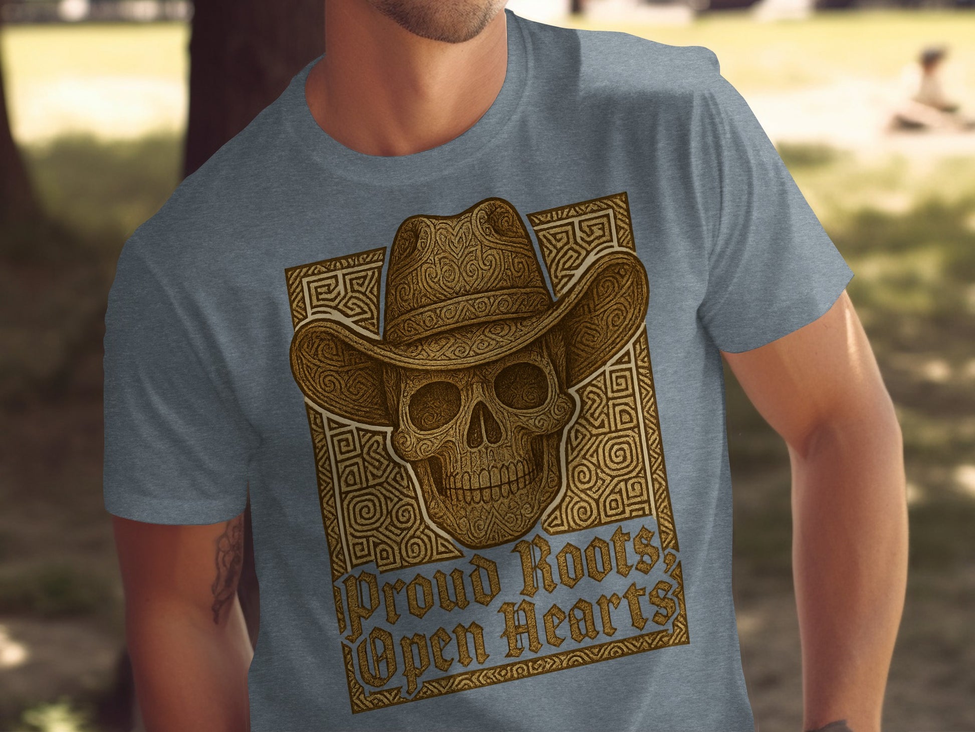 Proud Roots Open Hearts Cowboy Skull Shirt