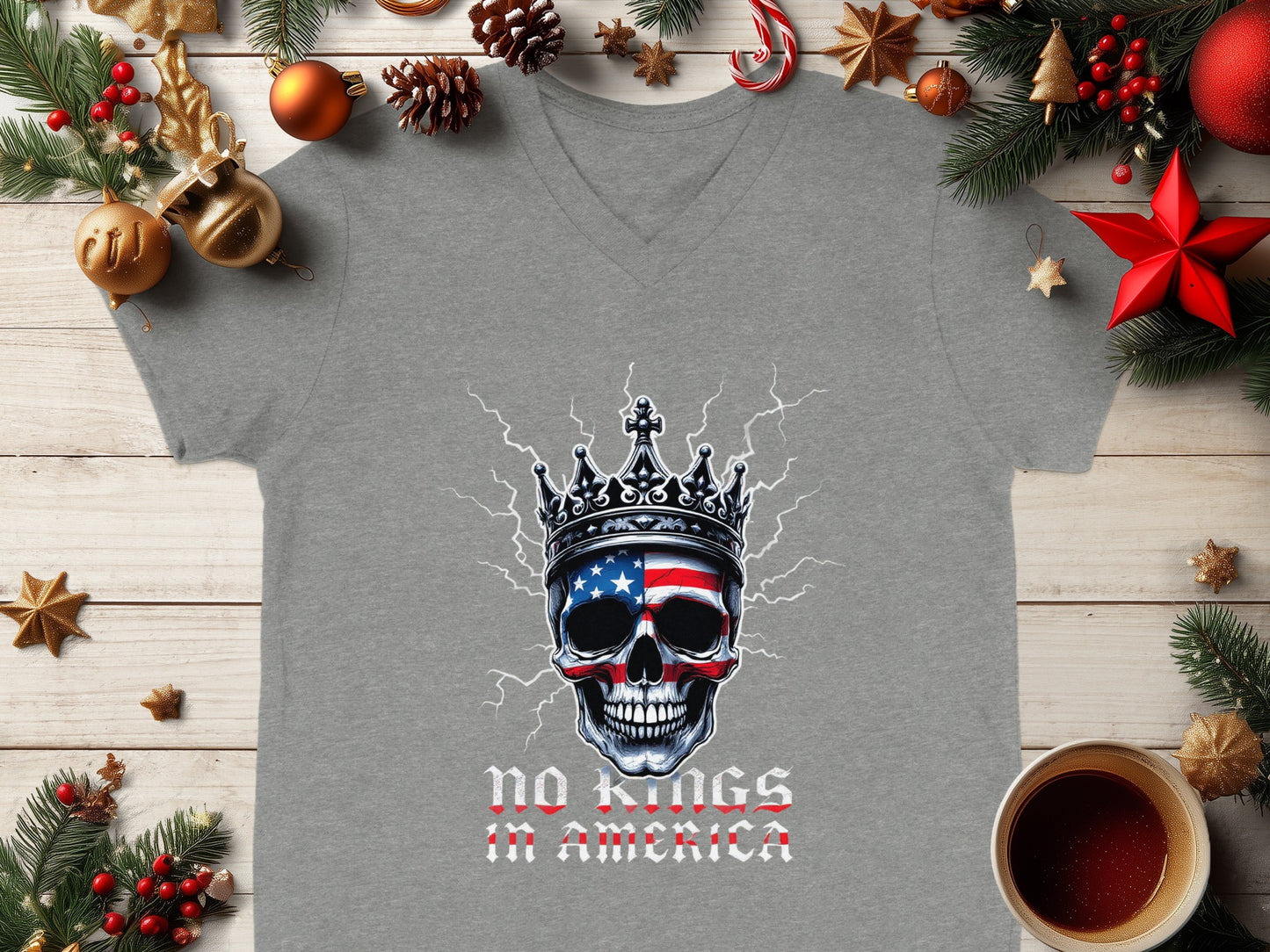 No Kings in America Skull Patriotic Design T-shirt