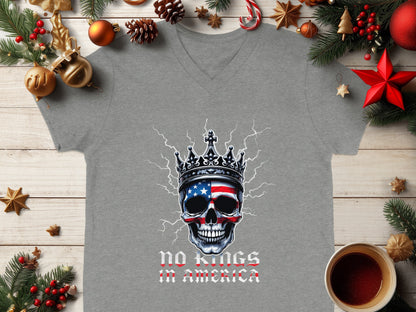 No Kings in America Skull Patriotic Design T-shirt