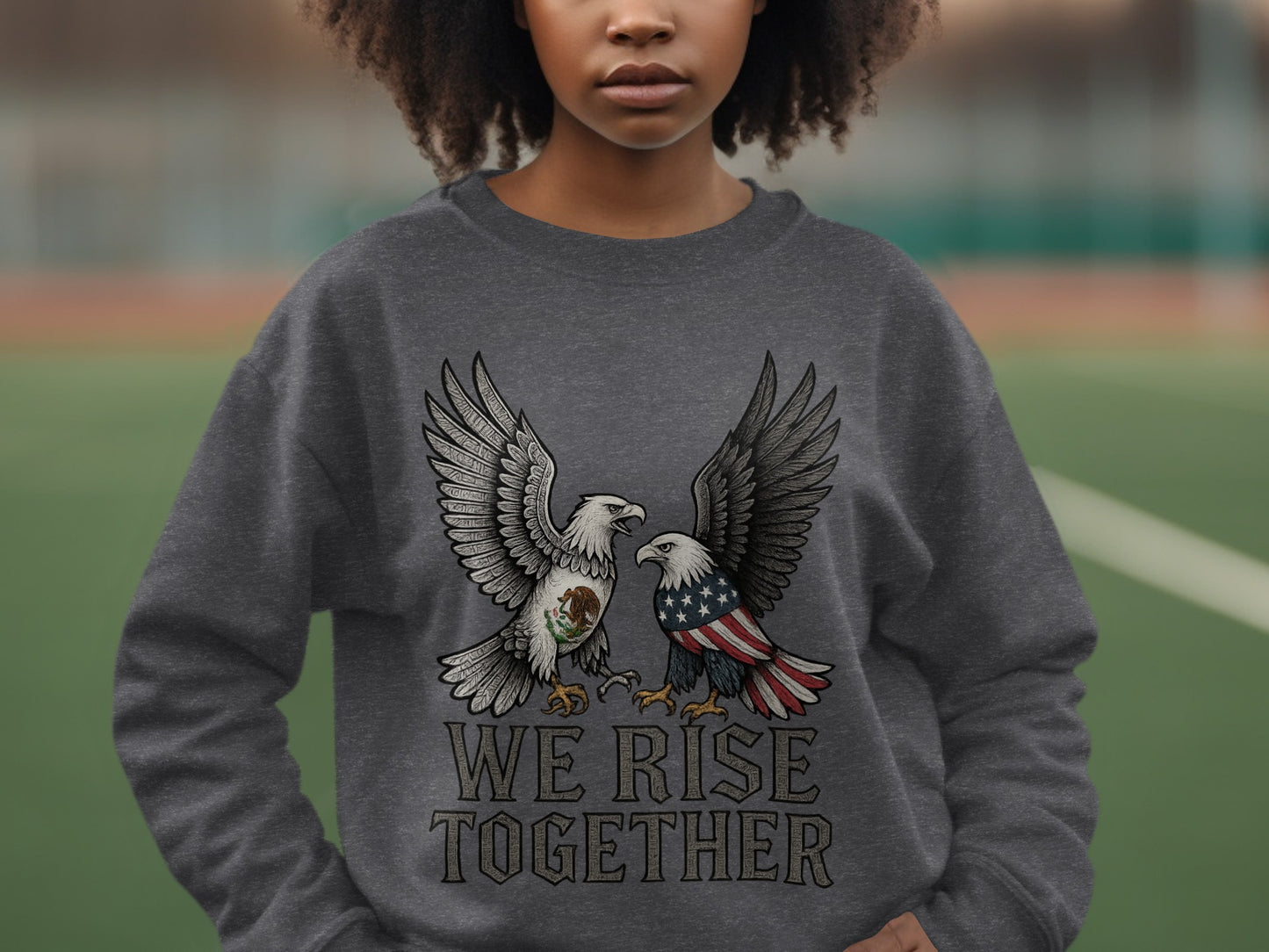 We Rise Together With Detailed Eagle Design Sweatshirt