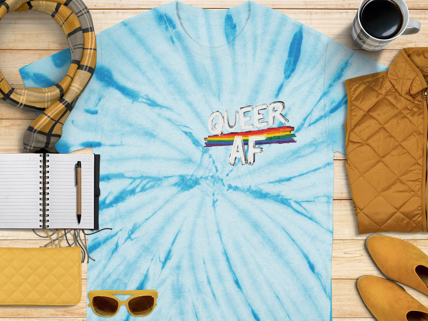 Queer AF Tie Dye Rainbow Pride Shirt product type