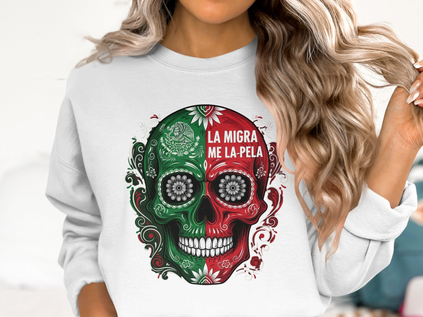 La Migra Me La-Pela Graphic Skull Sweatshirt product type