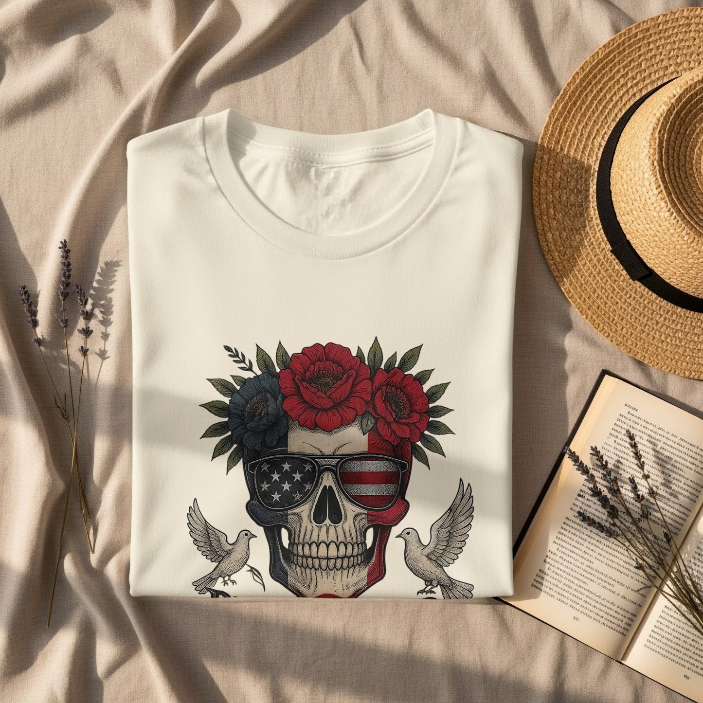 Patriotic Skull And Roses Graphic T-Shirt product type