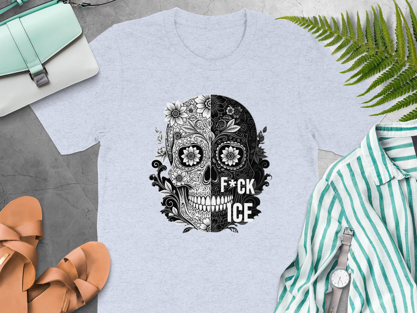 Skull Design F*ck Ice Print Gray T-Shirt product type