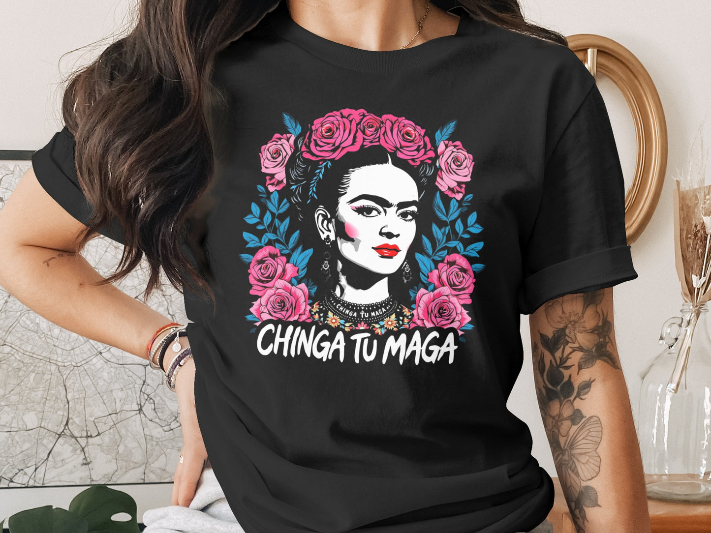 Chinga Tu Maga Floral Feminist Themed Graphic T-Shirt