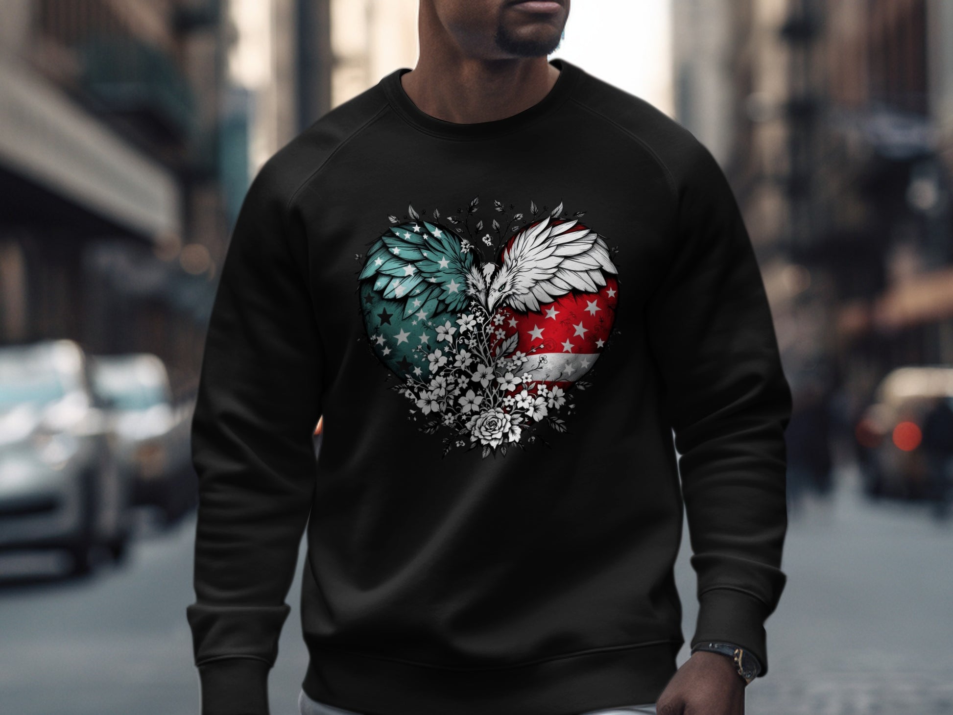 Patriotic Heart Design with Wings Graphic Sweatshirt product