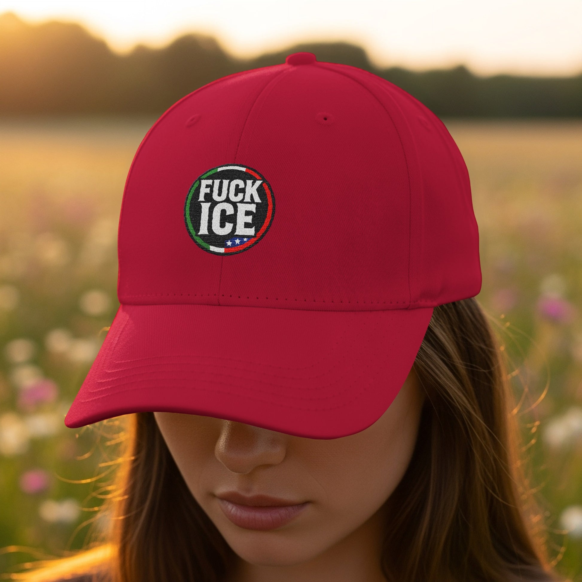 Bold Red F*** ICE Statement Hat product