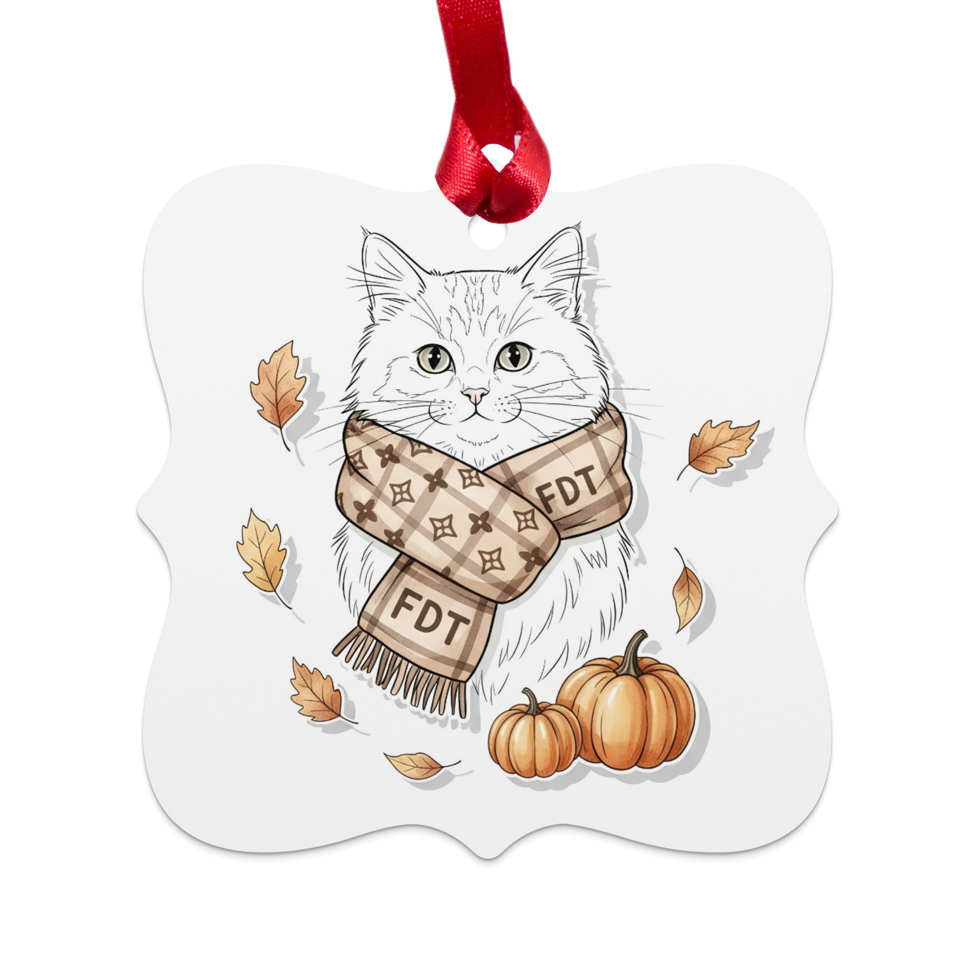 Cute Autumn Cat with Pumpkins Holiday Ornament