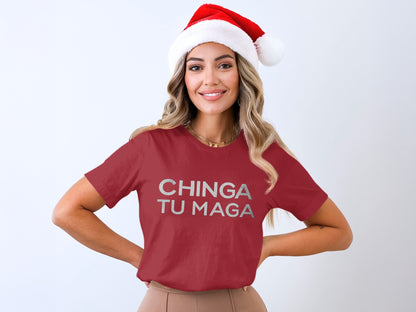 Festive Red Santa Hat Chinga Tu Maga Shirt