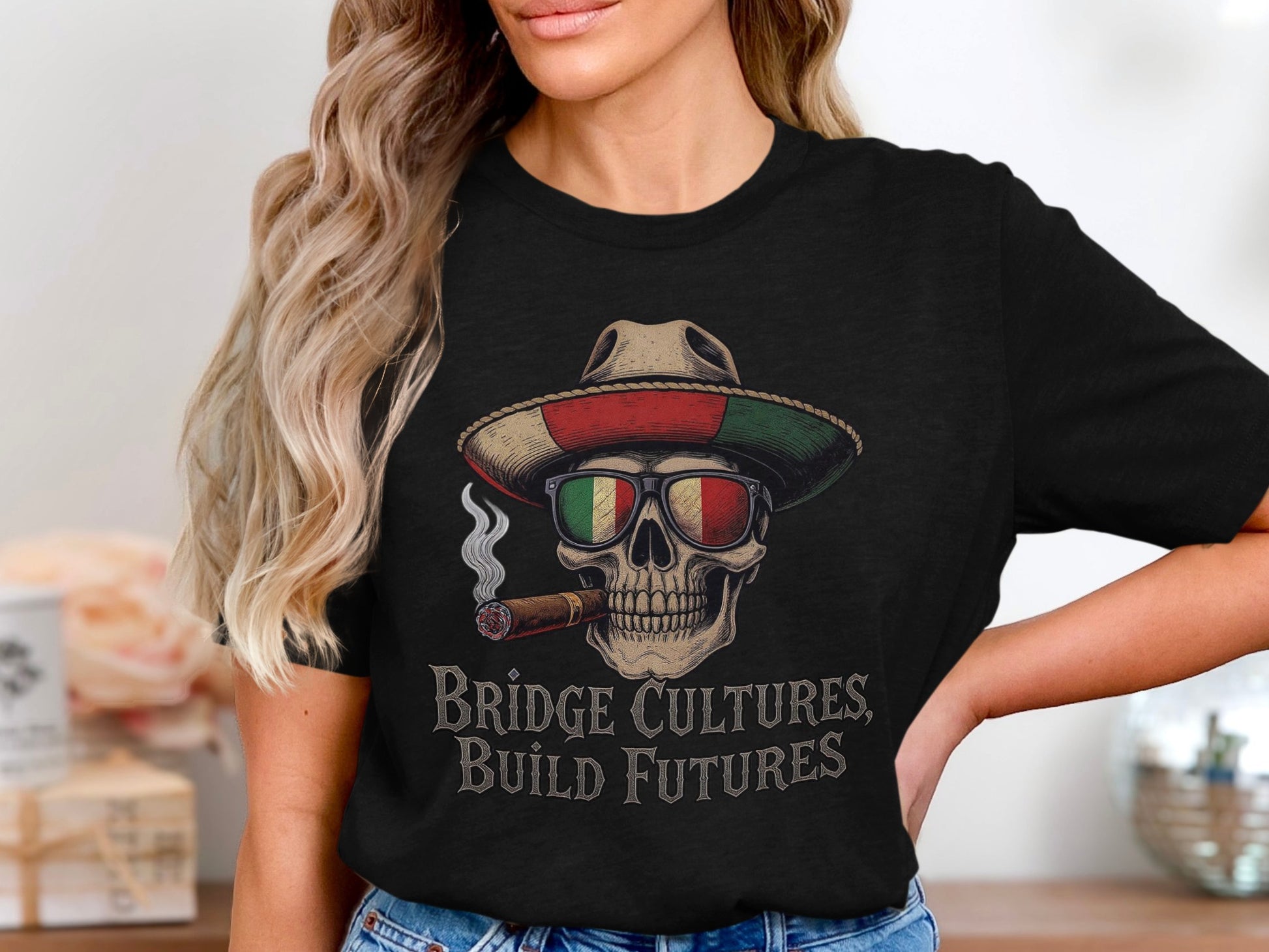 Bridge Cultures Build Futures Skull Design T-shirt product
