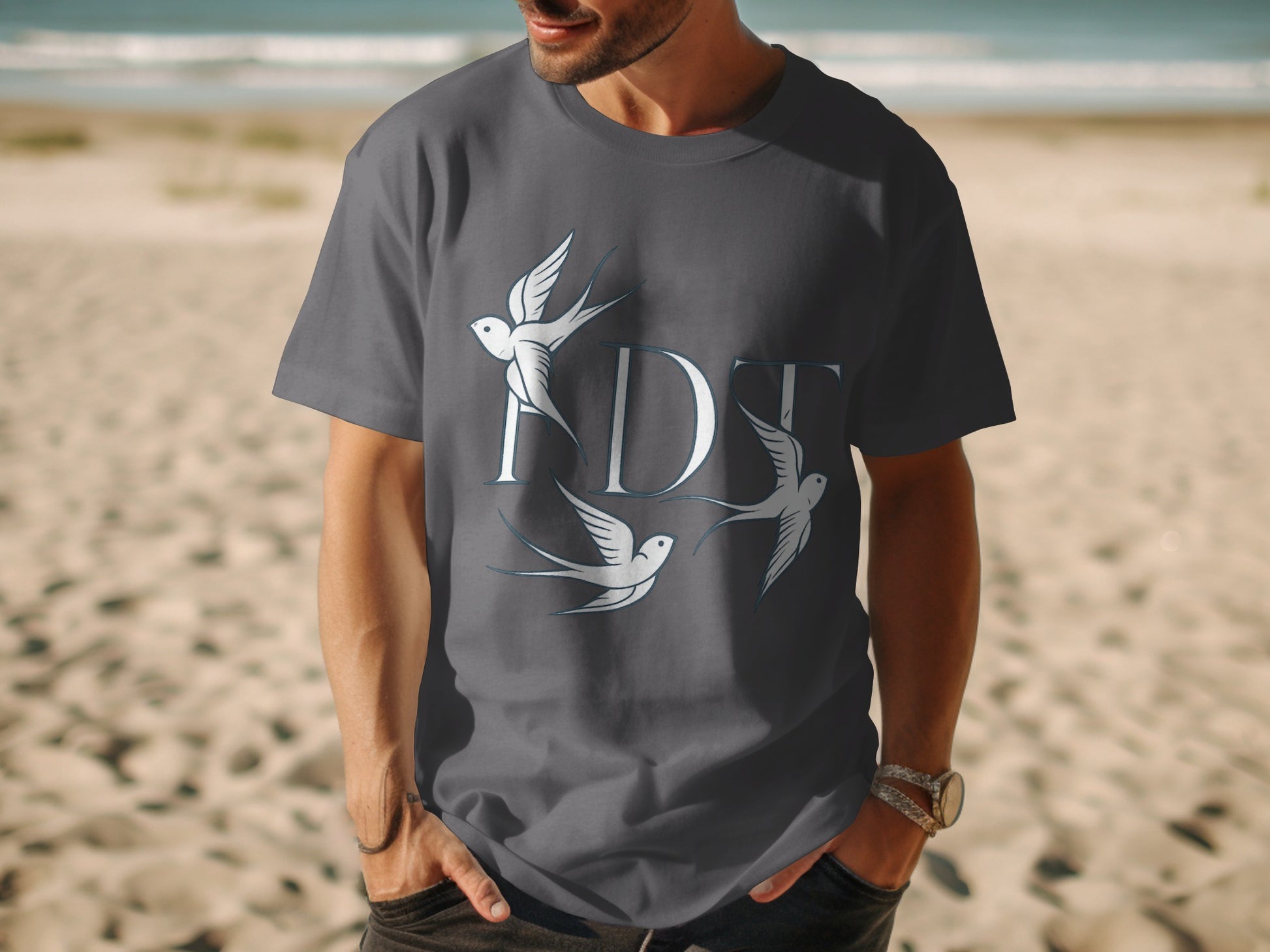 Stylish Grey T-Shirt With Bird Design T-Shirt product type