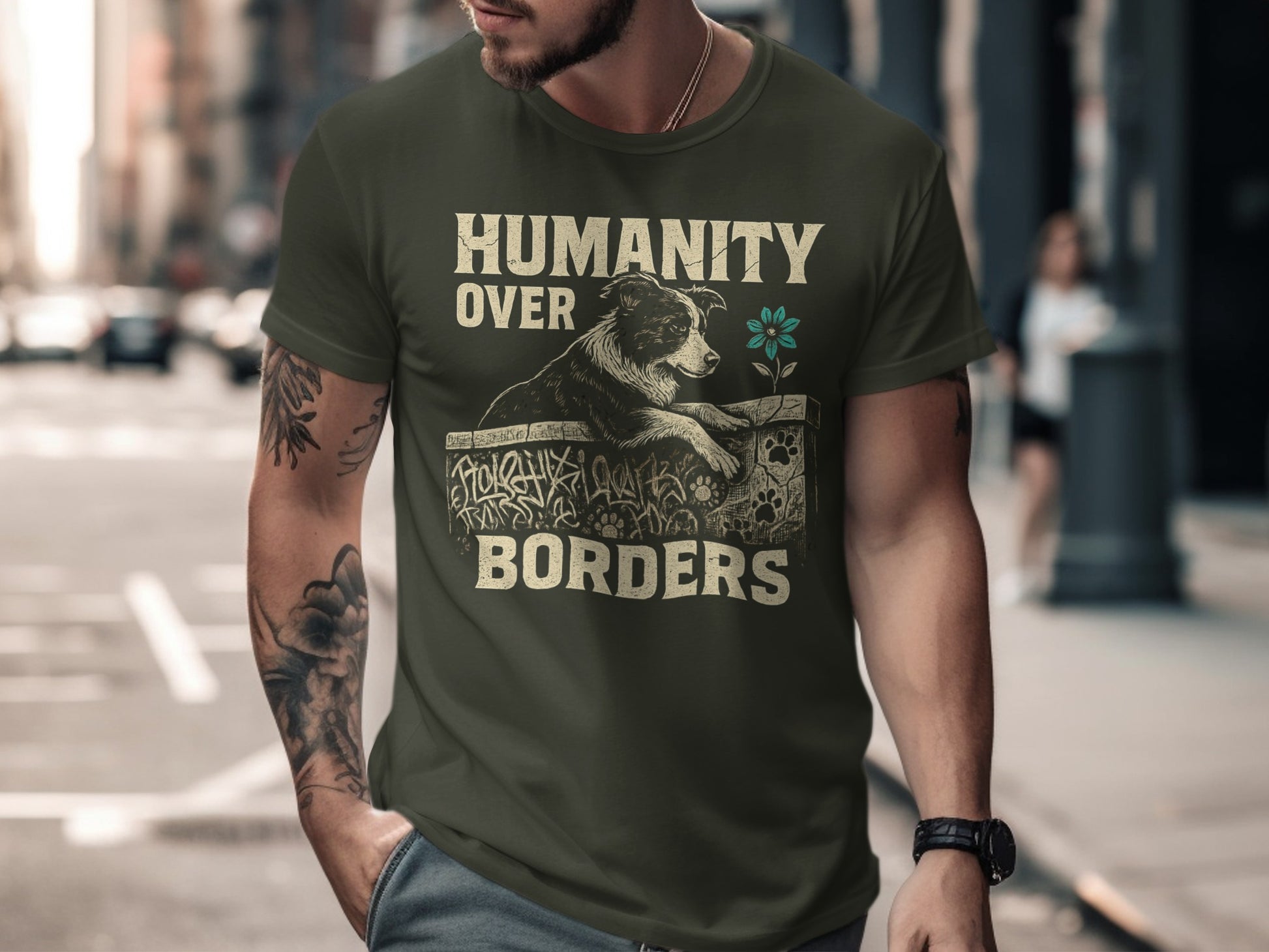 Humanity Over Borders Motivational Graphic T-Shirt