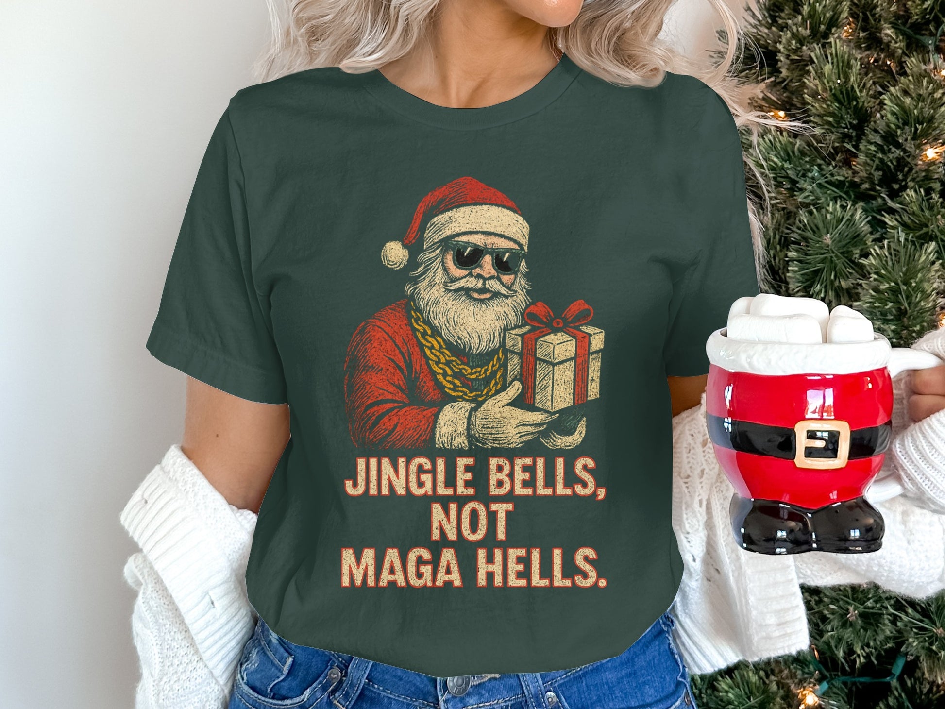 Jingle Bells Not Maga Hells Santa Claus shirt