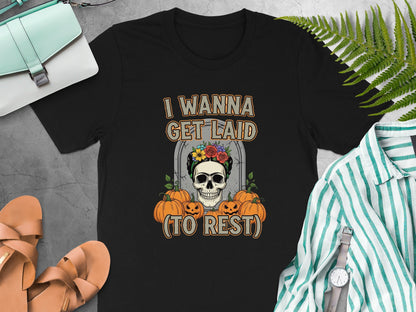 I Wanna Get Laid To Rest Skull Pumpkins Black T-shirt product