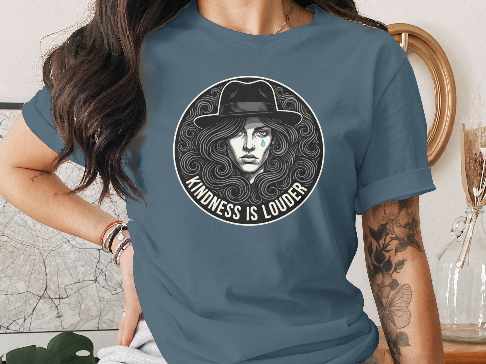 Kindness Is Louder Graphic T-Shirt with Woman In Hat