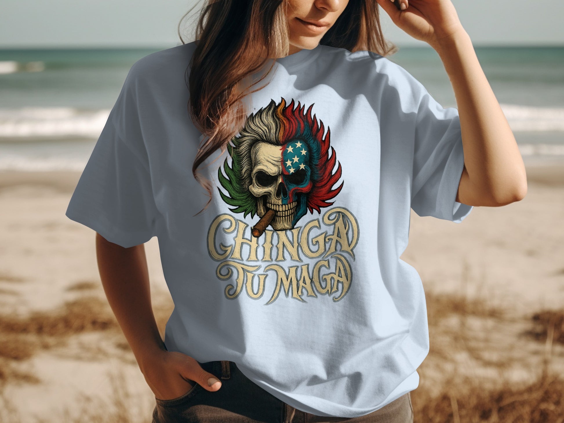 Unique Skull Beach Graphic Art T-shirt product type