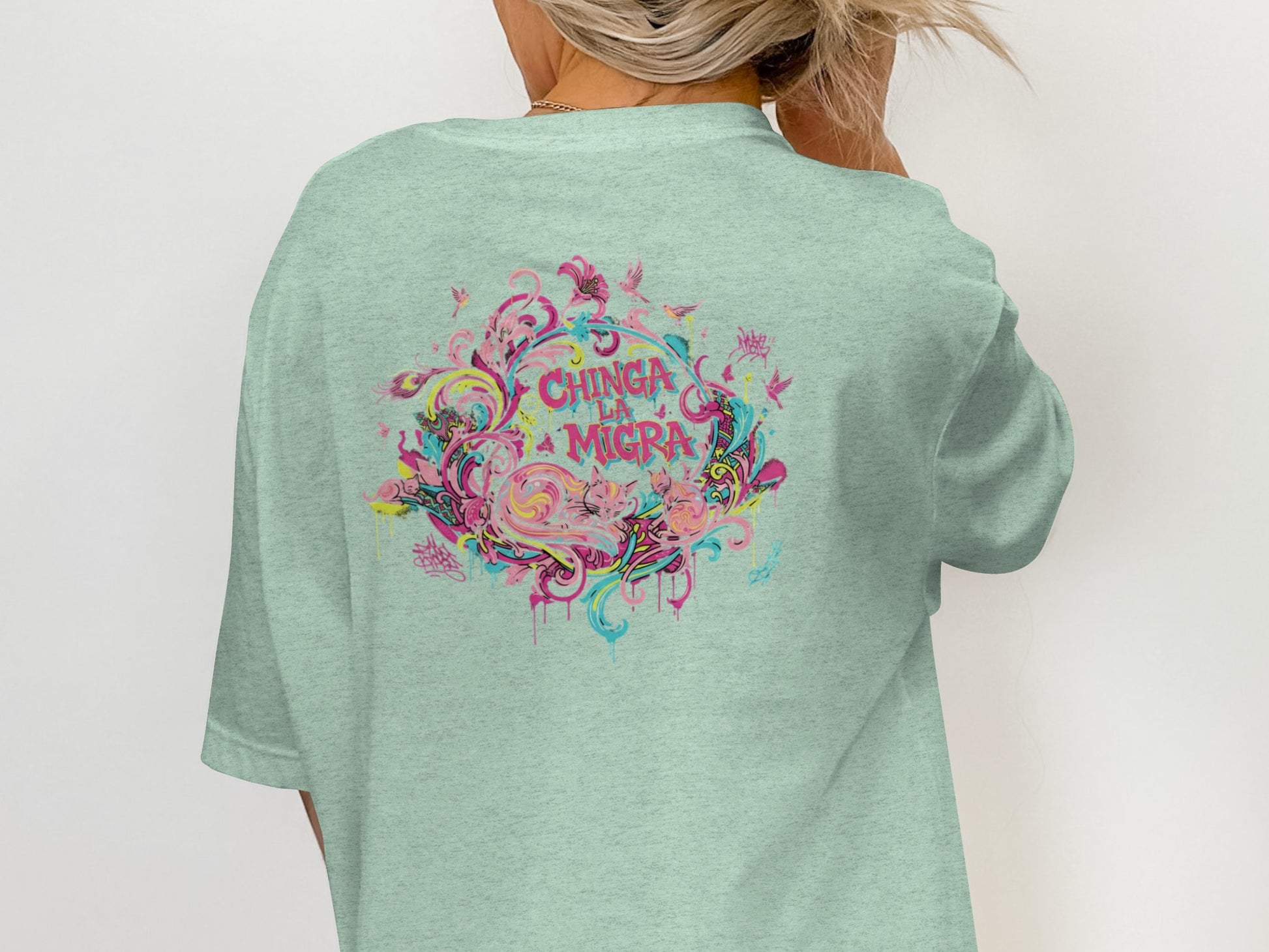 Chinga La Migra Colorful Graphic Back Print Shirt