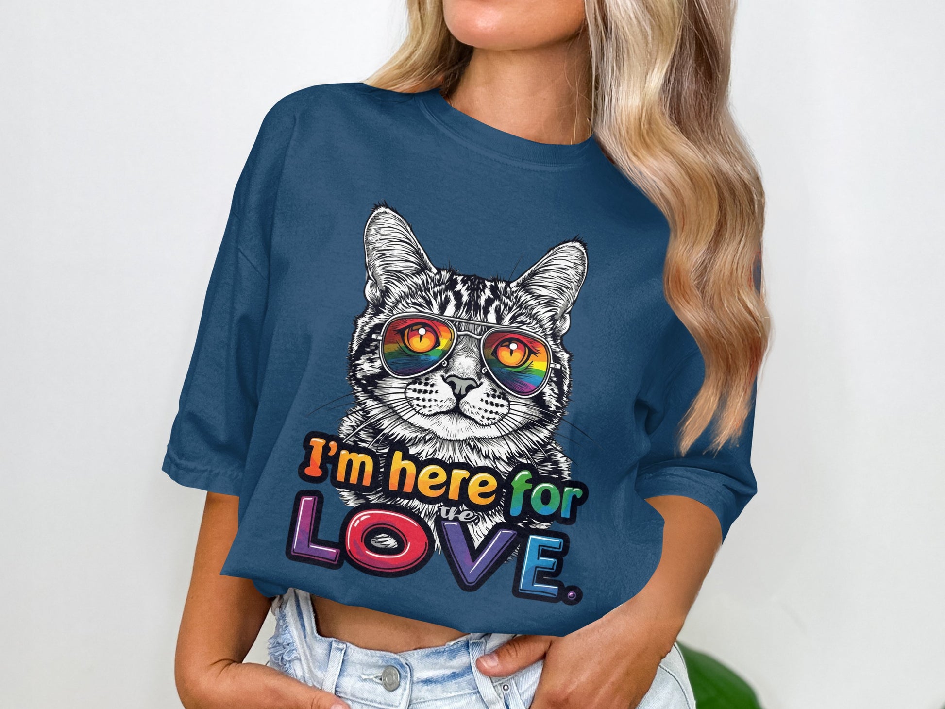I'm Here For Love Rainbow Sunglasses Cat Shirt Product
