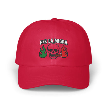 F*K LA MIGRA Red Hat Skull with Flames Embroidered Cap product type