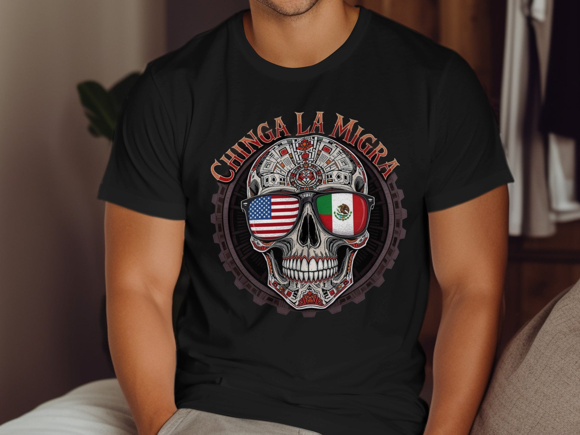 Chinga La Migra Skull Design T-Shirt Apparel product type