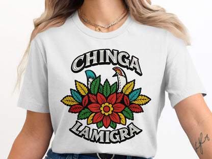 Chinga La Migra Floral Design Short Sleeve T-Shirt product