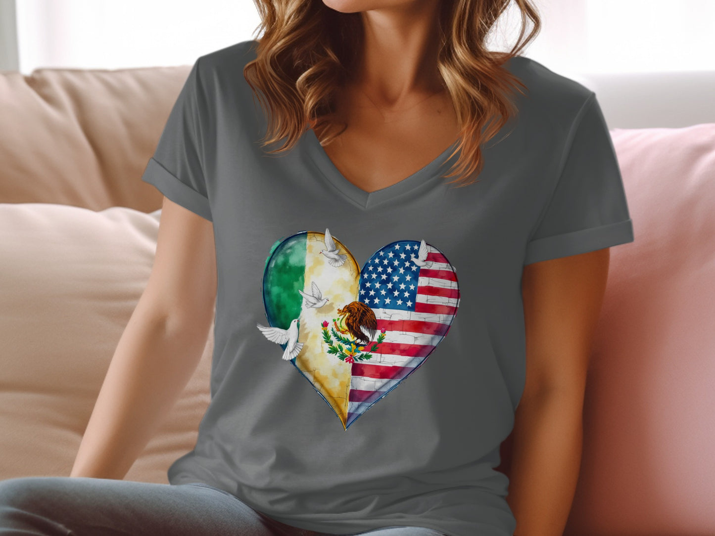 Unique Heart Design American Mexican Flag Tee product