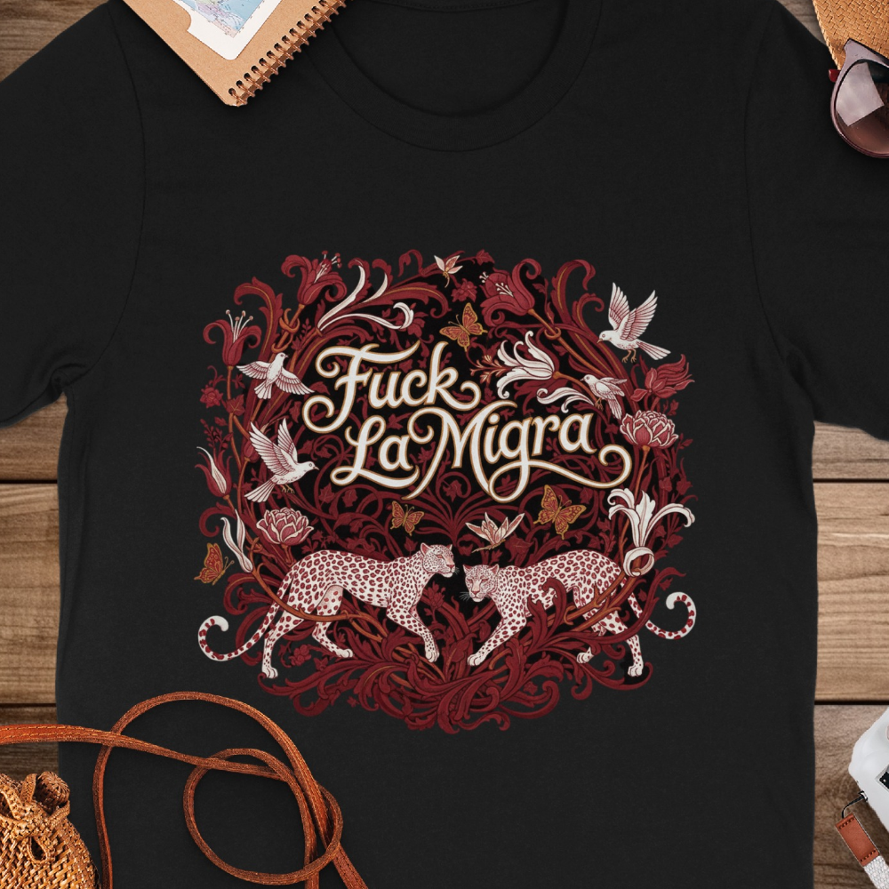 Fuck La Migra Leopard and Floral Design Shirt