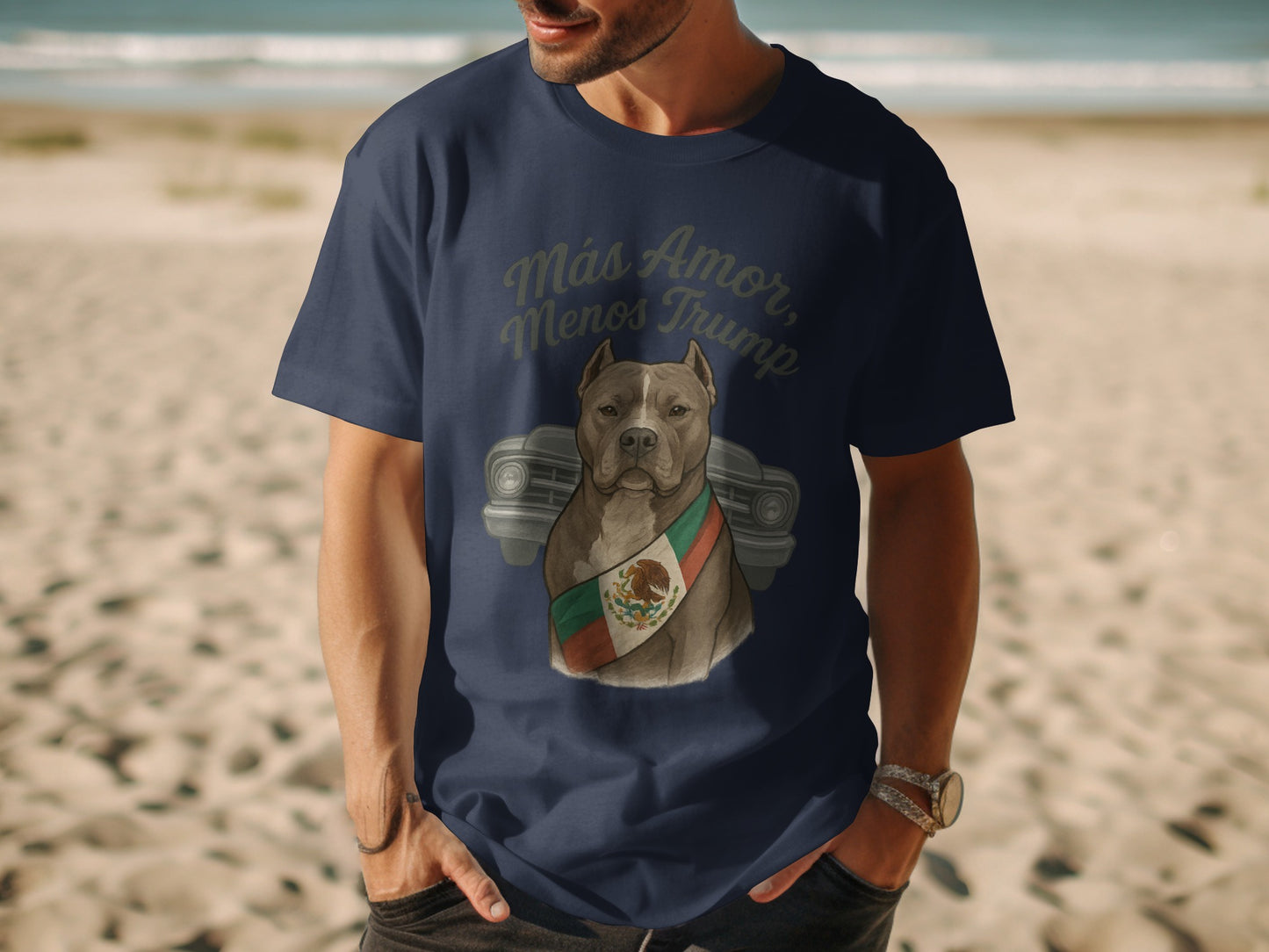 Más Amor Menos Trump Dog with Flag Graphic product
