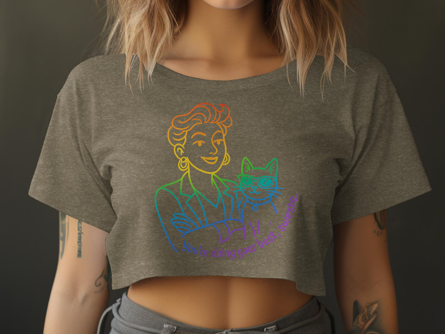 Retro Style Rainbow Graphic Crop Top Shirt product