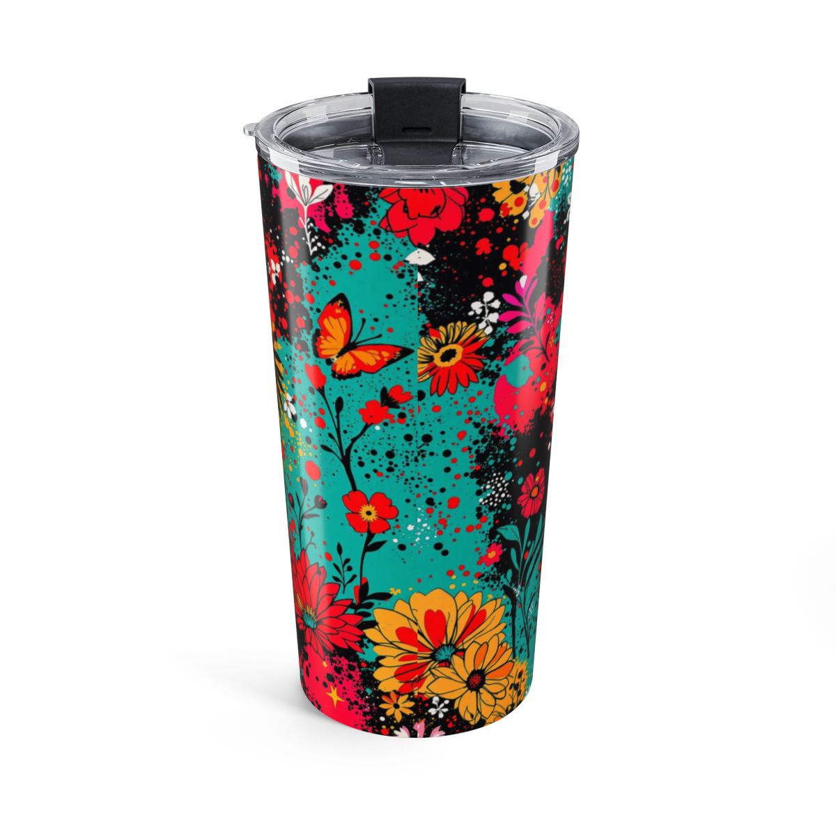 Colorful Floral and Butterfly Pattern Tumbler