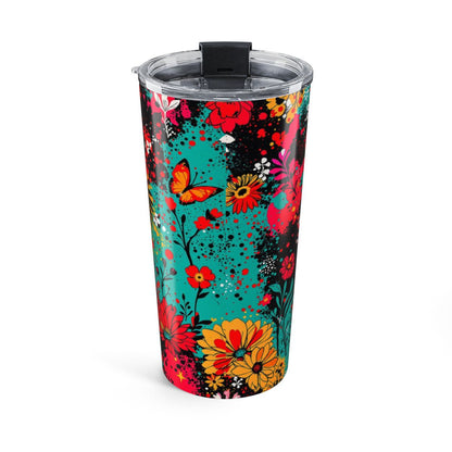 Colorful Floral and Butterfly Pattern Tumbler