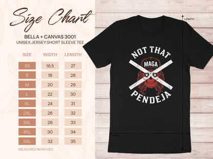 T-shirt size chart showing unisex Bella + Canvas 3001 measurements for width and length.