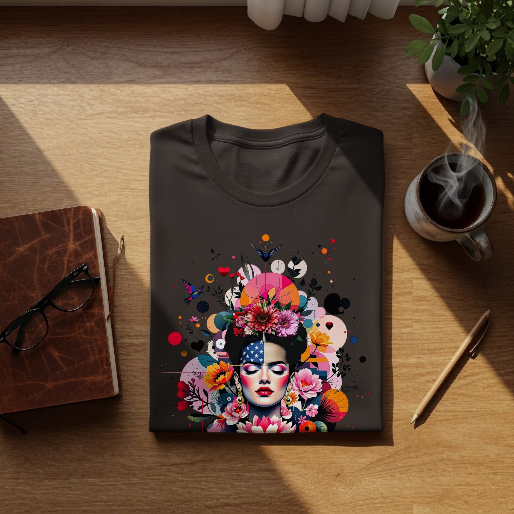 Vibrant Artistic Floral Portrait USA Flag Face T-Shirt product type