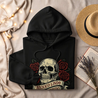 Mexican Skull Hoodie Apparel with Rose Borders product type