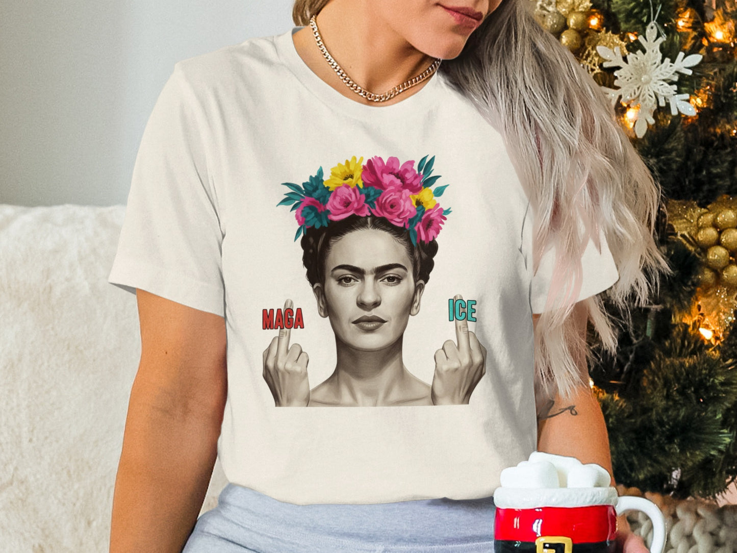 Colorful Floral Crown with Bold Attitude T-shirt