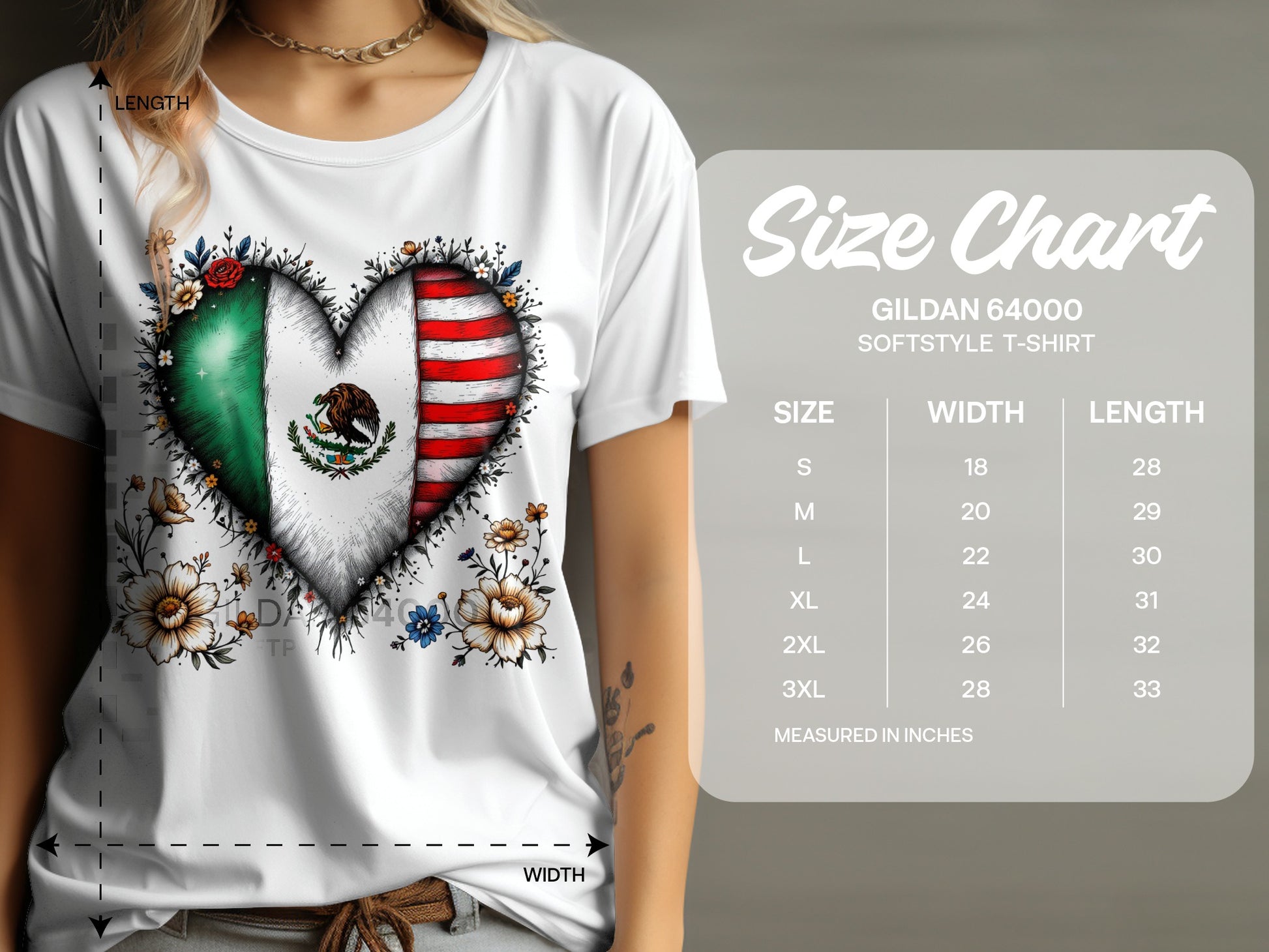 Heart Shaped Mexican Flag Printed Softstyle T-Shirt product type