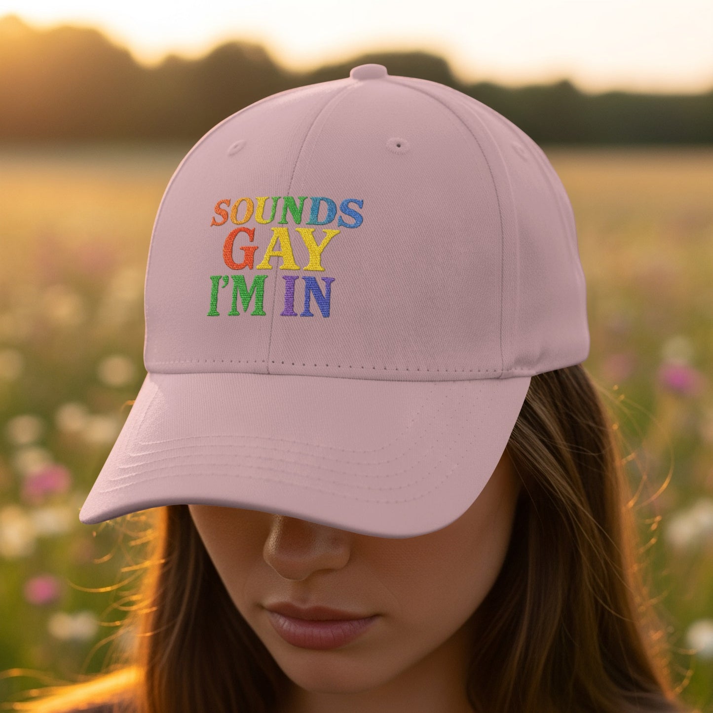 Sounds Gay I'm In Rainbow Text Baseball Cap product