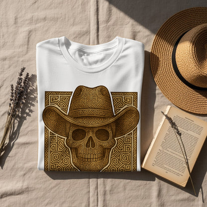 Skull with Cowboy Hat Graphic Short Sleeve Shirt
