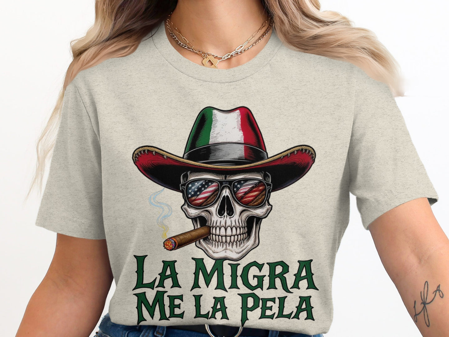La Migra Me La Pela Skull Graphic Tee product