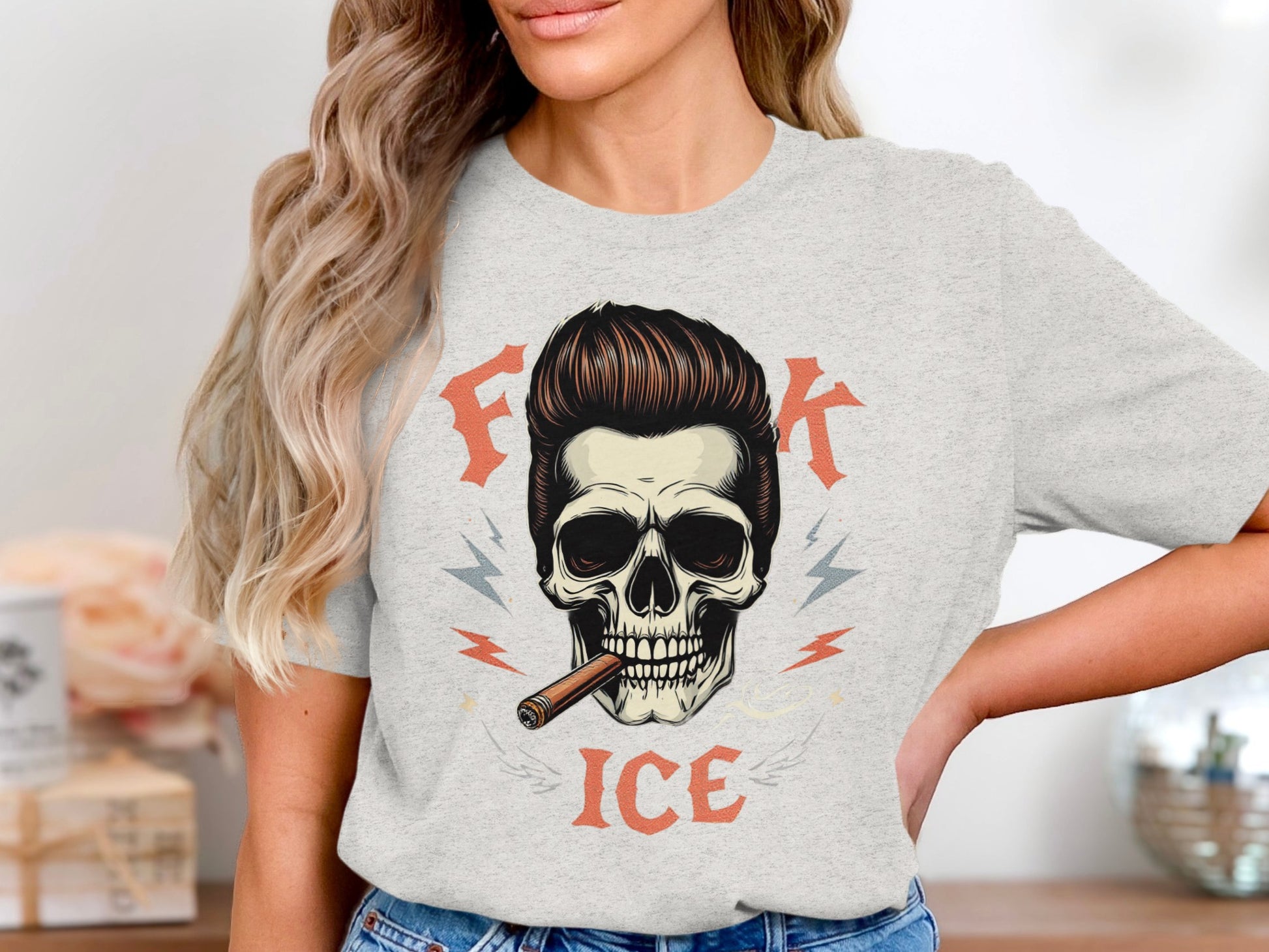 Skull With Cigar and Ice Text Design T-shirt product