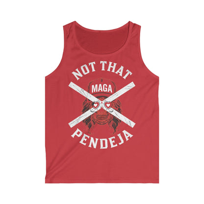 Red tank top with "Not That MAGA Pendeja" and skull graphic.
