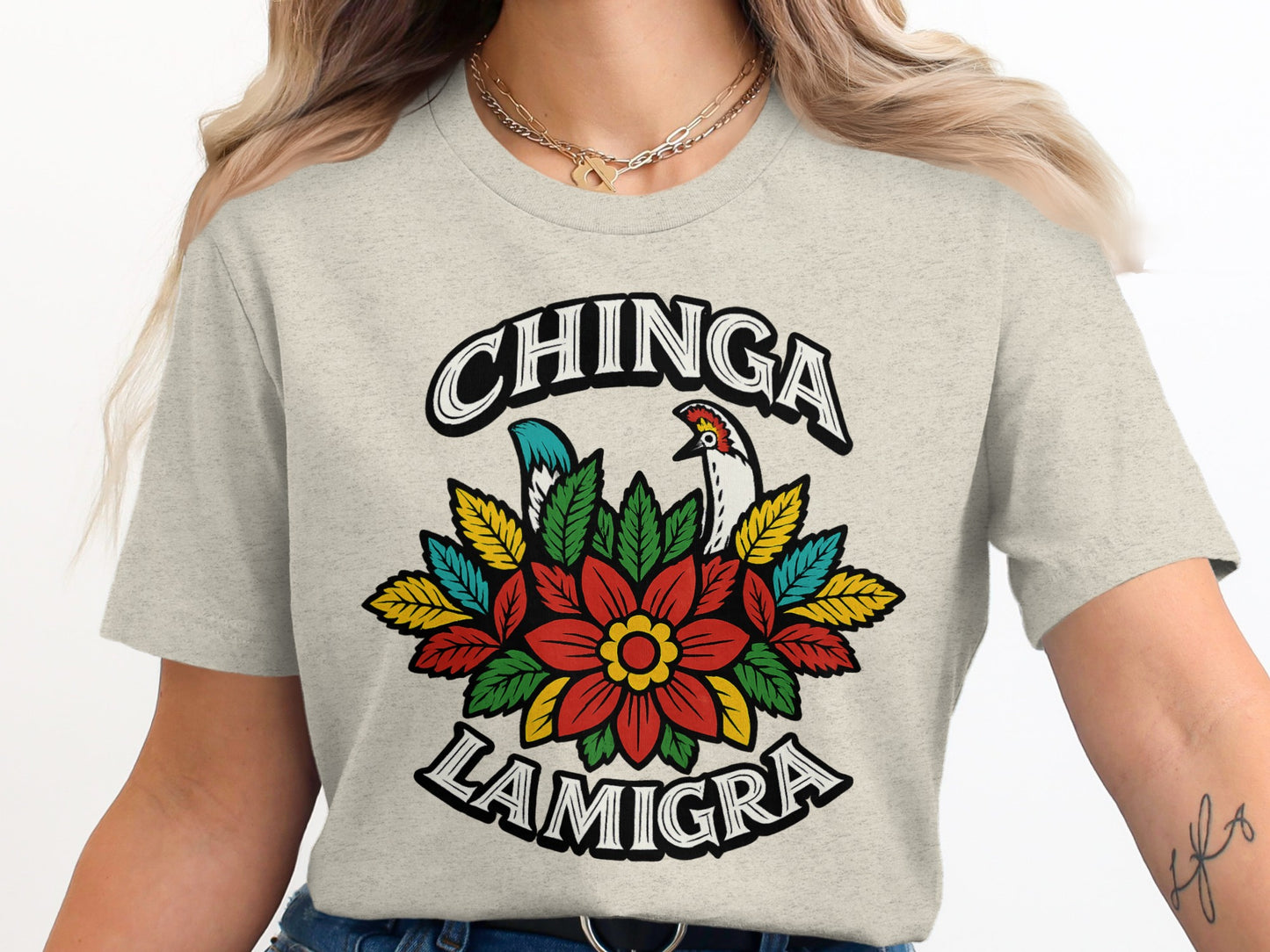 Chinga La Migra Floral Leaf Graphic T-Shirt product type